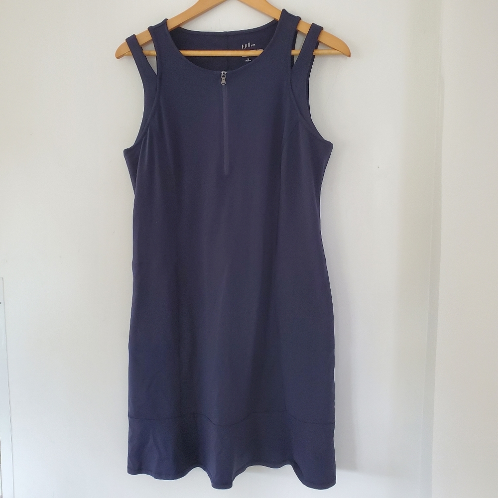 J. JILL FIT sz MP Sleeveless Knit Sport Dress Navy Blue Nylon Spandex Athleisure - Picture 3 of 13